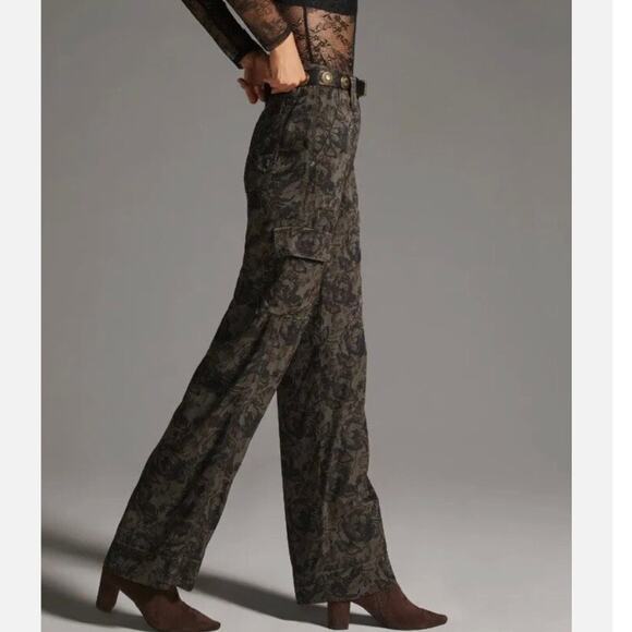 Anthropologie Marrakech Twill Cargo Pants Black Green 30 - Picture 2 of 14